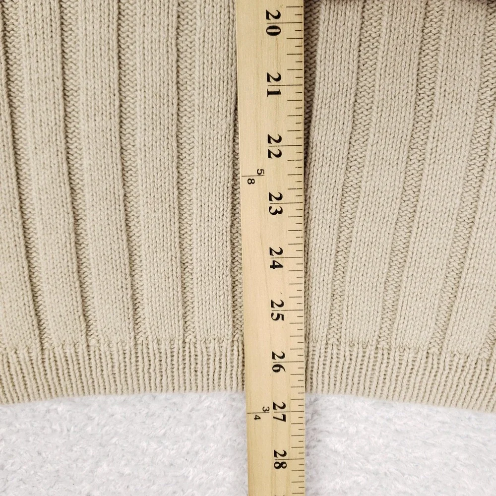 VTG Structure Sweater Mens Small Tan Beige V-Neck Ribbed Knit Ramie Cotton 90s